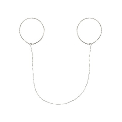 corrente prateada com duas pulseiras ligadas por cadeia