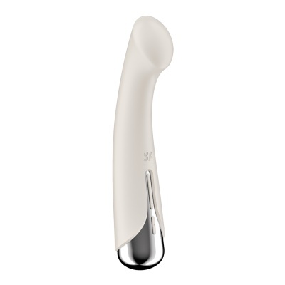 Vibrador branco com ponta oval e base prateada com botões