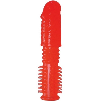 Dildo vermelho com textura e saliências laterais