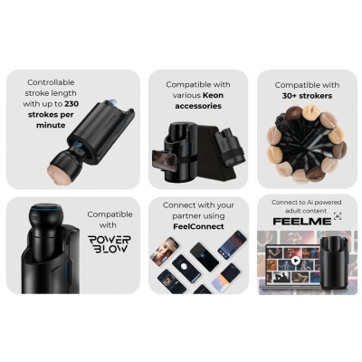 Dispositivo preto com acessórios diversos e explicações de compatibilidade em fundo branco