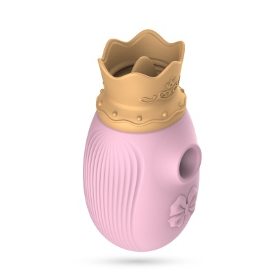 Recipiente rosa com tampa dourada em forma de coroa