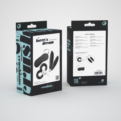Embalagem de produto sexual 'lover's dream' com imagens do conteúdo e texto explicativo
