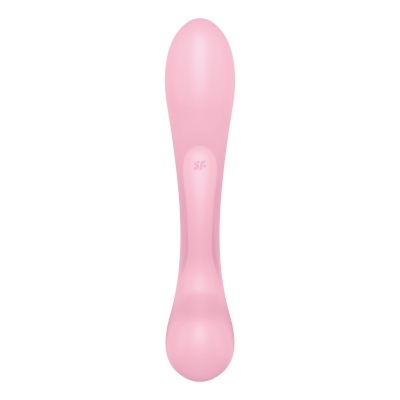 Espátula de silicone rosa com o texto 'SSF'