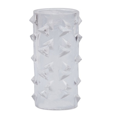 Vaso cilíndrico de vidro transparente com relevos triangulares