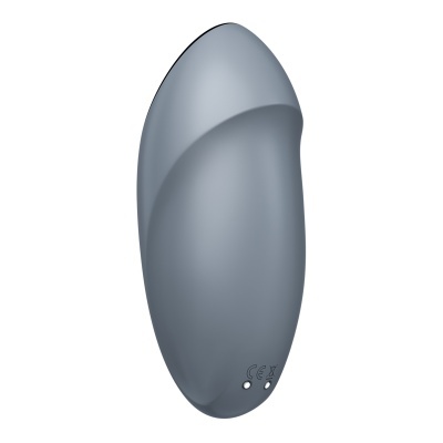 Dispositivo eletrônico cinzento oval com marcas CE e símbolo de reciclagem