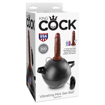 Embalagem do produto King Cock Vibrating Mini Sex Ball com bola preta e penis vibratório marrom