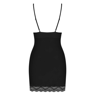 Vestido preto curto com alças finas e renda na barra