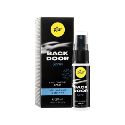 Spray anal pjur BACK DOOR preto com embalagem correspondente