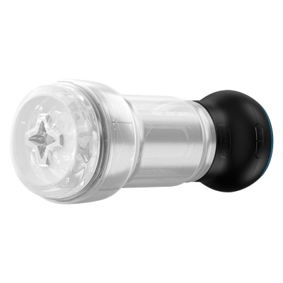 Dispositivo cilíndrico translúcido com tampa transparente e base preta