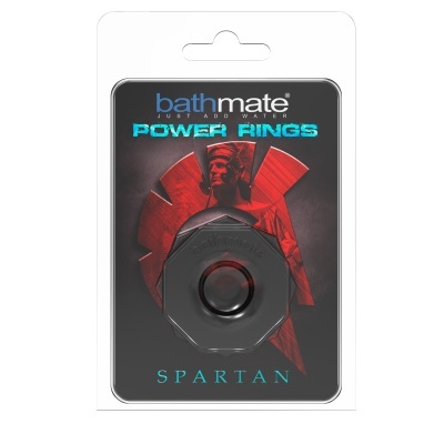 Embalagem transparente com anel preto e texto Bathmate Power Rings Spartan