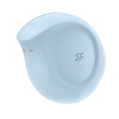 Base de suporte para auscultadores azul claro com logótipo 'SR'