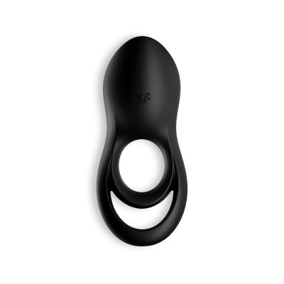 Anel peniano preto de silicone com design ergonómico e duas aberturas