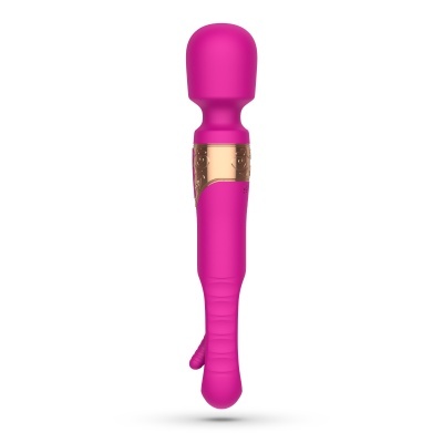 Vibrador tipo massageador rosa com detalhe dourado
