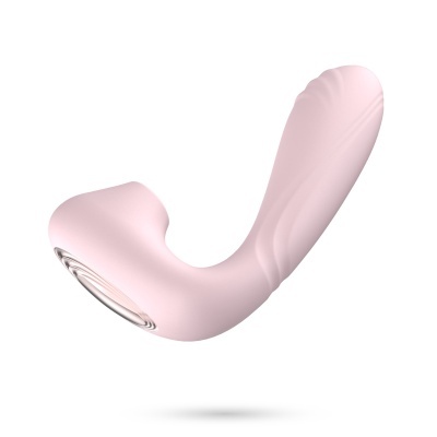 Vibrador rosa claro com texturas em relevo, fundo branco