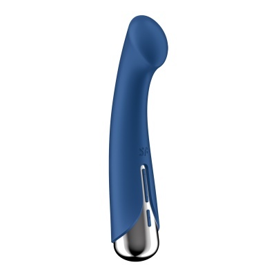 Vibrador pessoal azul de silicone e base prateada