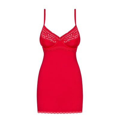 Vestido lingerie vermelho com renda branca no busto e acabamento em renda na barra