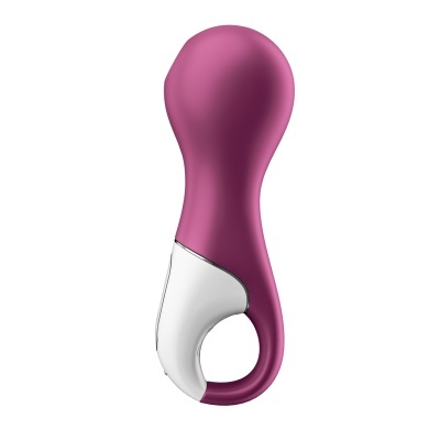 Vibrador roxo e branco com anel ergonómico em fundo branco