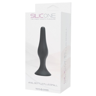 Plug anal pequeno de silicone preto na embalagem