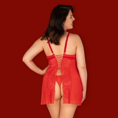 Vestido de lingerie vermelho transparente com renda e fecho cruzado