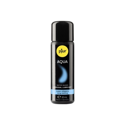 Frasco preto de lubrificante pessoal à base de água da marca pjur AQUA