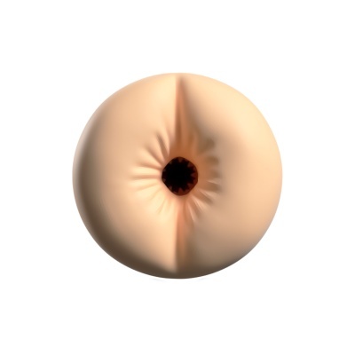 Objeto redondo bege com cavidade central escura e vincos