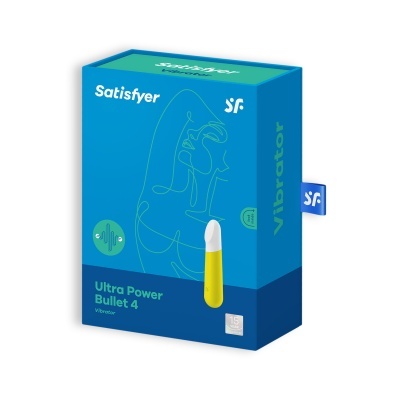 Caixa de embalagem do vibrador Satisfyer Ultra Power Bullet 4 amarela e branca