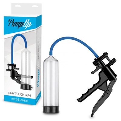 Bomba manual PumpUp Easy Touch Gun com cilindro transparente, tubo azul e gatilho preto