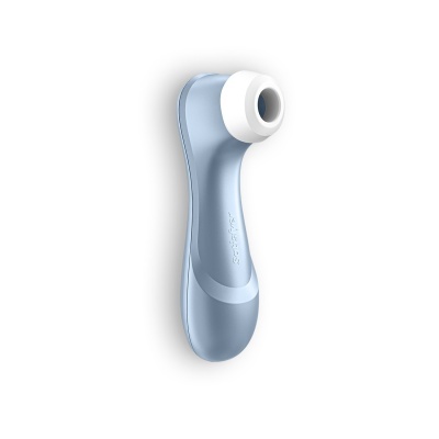 Dispositivo azul claro e branco com texto Satisfyer
