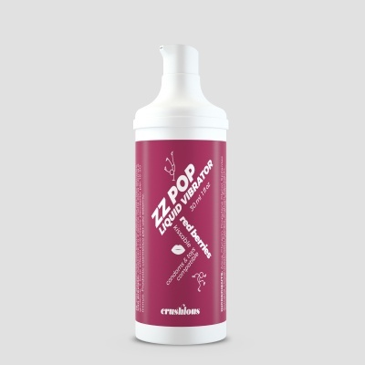 frasco branco com rótulo vermelho de líquido vibratório ZZ POP sabor red berries
