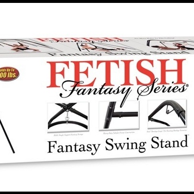 Caixa do produto Fetish Fantasy Series Fantasy Swing Stand com fotos da estrutura metálica preta