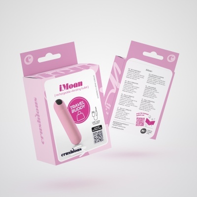 Embalagem rosa de vibrador recarregável iMoan Travel Buddy da marca Crushious