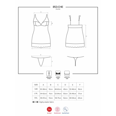 Desenho técnico de lingerie branca com alças ajustáveis e copas acolchoadas, camisola e fio dental.
