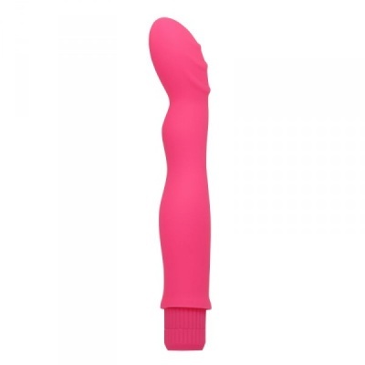 Vibrador rosa com base rosqueada em fundo branco