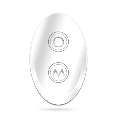 Comando remoto pequeno oval branco com dois botões circulares