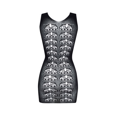 Vestido justo preto com padrões de aberturas simétricas