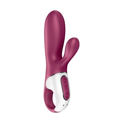 Vibrador sexual rosa escuro com base branca e botões de controle