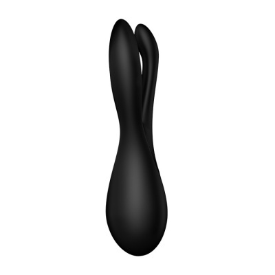 Vibrador preto ergonómico em silicone com duplo estimulador