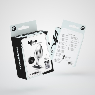 Caixa de plug anal metálico Bijou preto e branco com texto e código QR