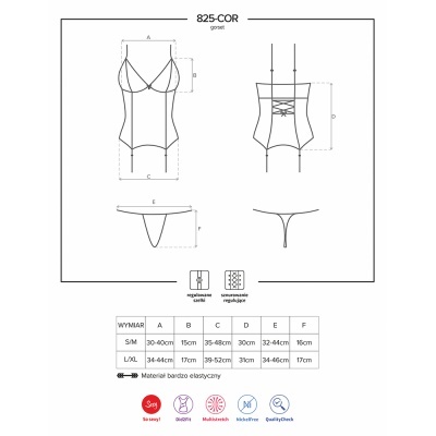 Diagrama técnica de maiô preto com tabela de medidas e etiquetas