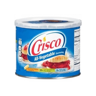 Lata azul e branco de gordura vegetal Crisco All-Vegetable Shortening 453g