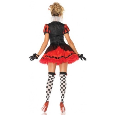 Fantasia feminina com vestido preto e vermelho e meias xadrez