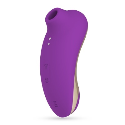 Dispositivo ergonómico roxo em silicone com ícones e fundo branco