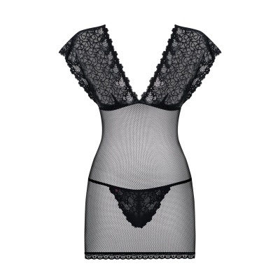 Vestido preto transparente em renda com tanga combinando