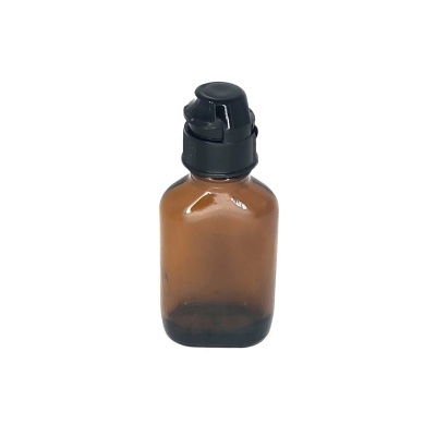 Frasco pequeno âmbar com tampa dosadora preta