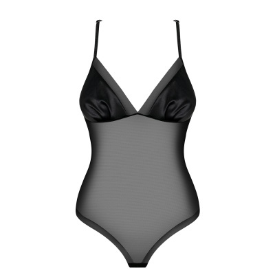 Body feminino preto com copas opacas e corpo em tecido transparente