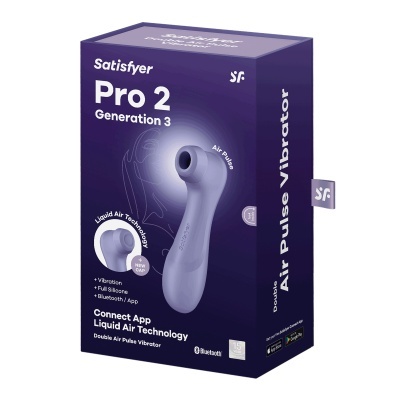 Caixa roxa do vibrador Satisfyer Pro 2 Generation 3 em silicone cinza