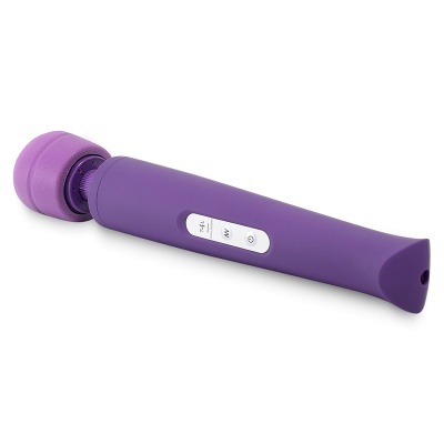 Vibrador roxo com controlos brancos sobre fundo branco