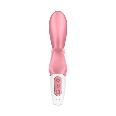 Vibrador cor-de-rosa com base branca e botões de controlo