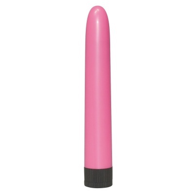 Vibrador rosa cilíndrico com base preta