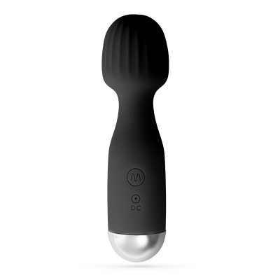 Vibrador de massagem preto com base prateada